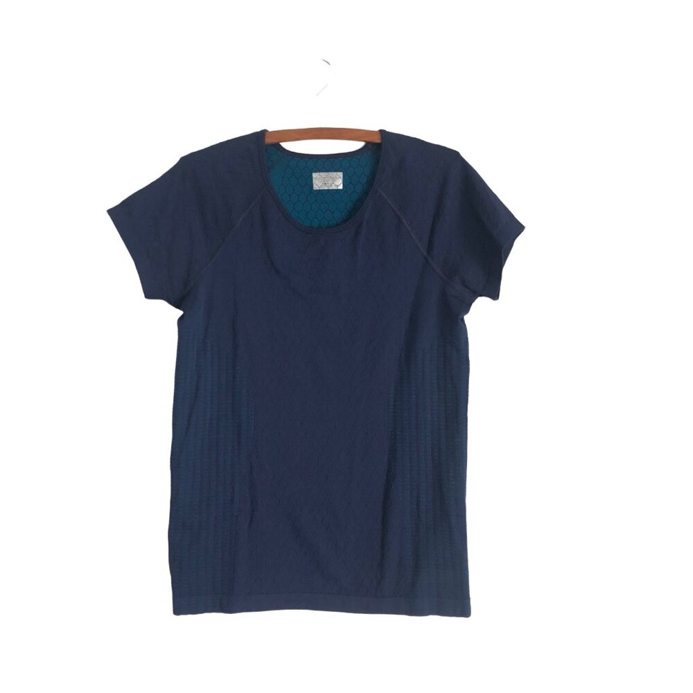 Athleta Womens Athleisure Blue Seamless Sequence Top Shirt Size XL